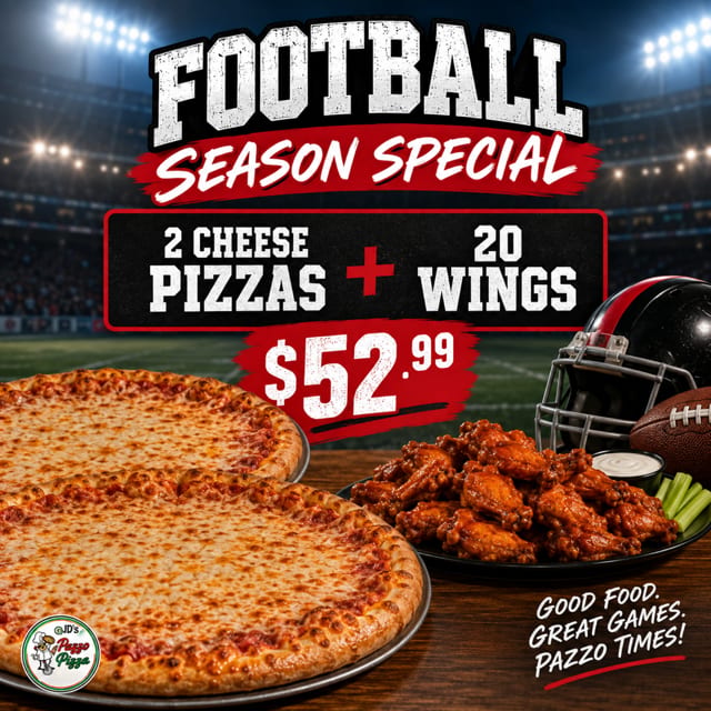 Football Season Special! 2 pizzas+ 20 wings.